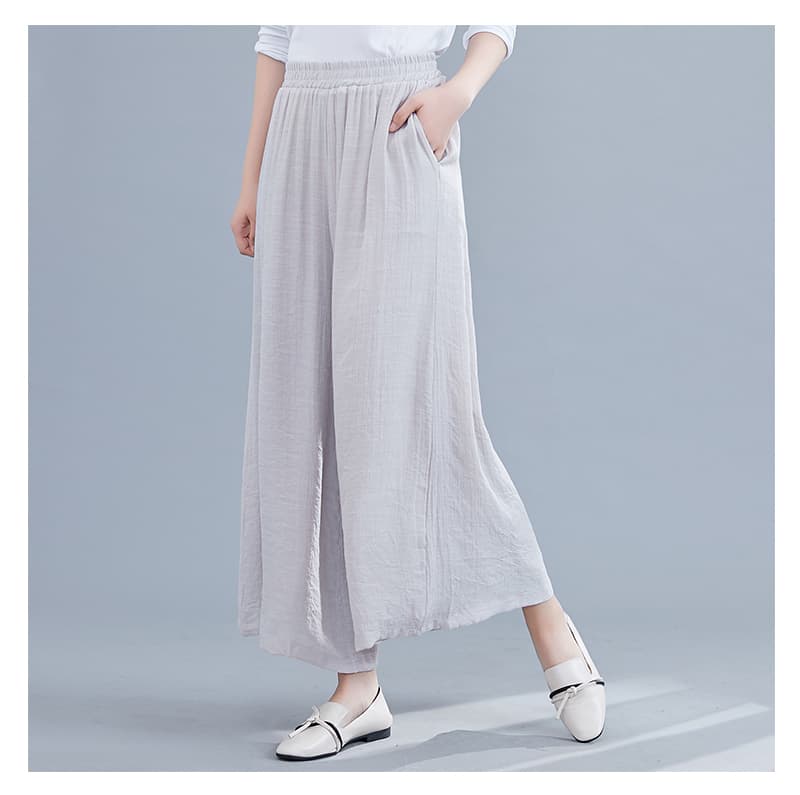 タックワイドパンツ 心地よい麻混ワイドパンツ