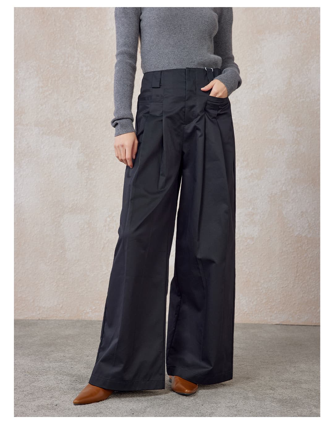 タックワイドパンツ 上品なシルエット リネンタックパンツ