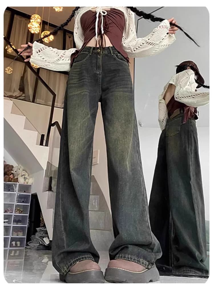 タックワイドパンツ すっきりシルエット ワイドデニムパンツ