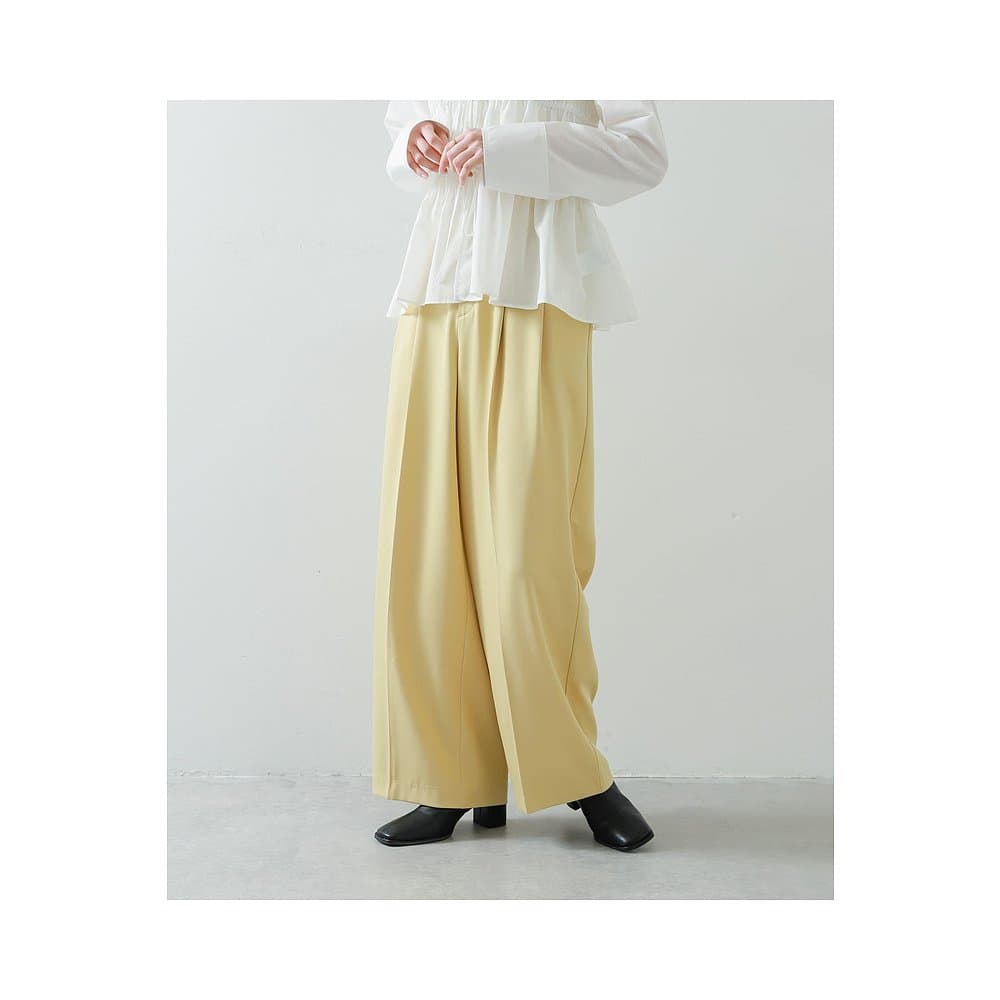 タックワイドパンツ しなやかドレープ リラックスパンツ