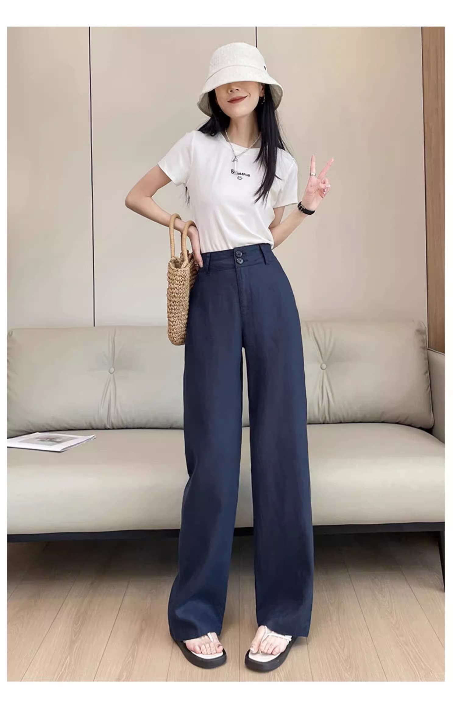 タックワイドパンツ夏のリラックスタックワイドパンツ