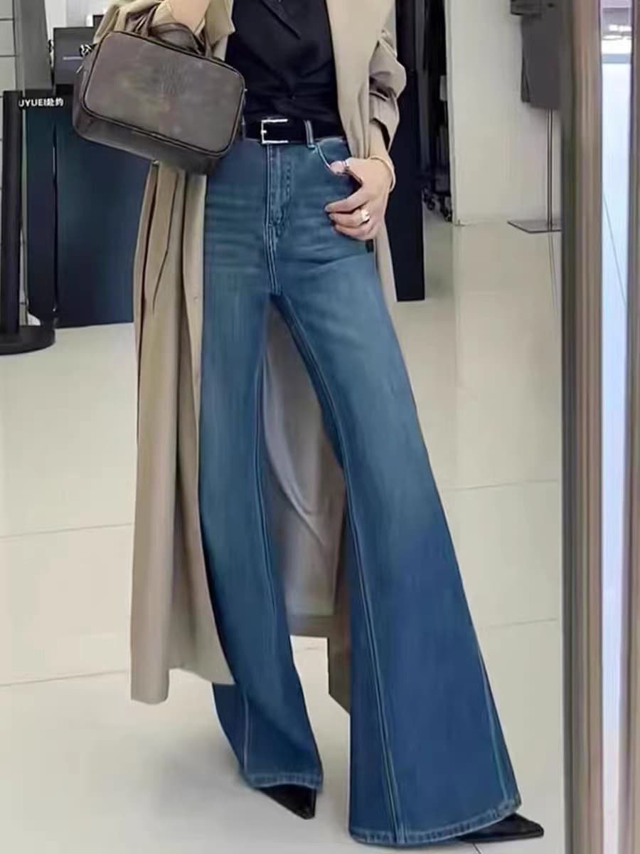 タックワイドパンツ 上質ワイドフレアデニムパンツ