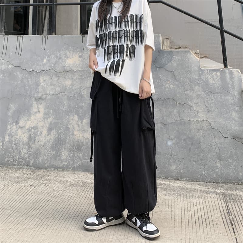 タックワイドパンツ ストレッチゆったりカーゴパンツ