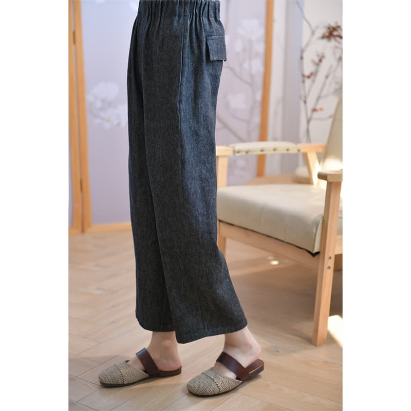 タックワイドパンツ 心地よい風合いのリネンワイドパンツ
