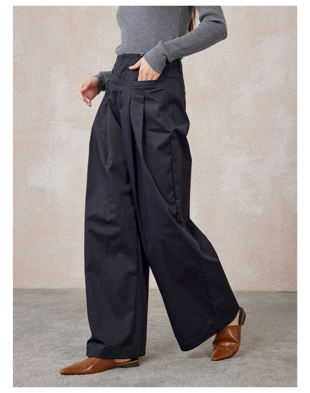 タックワイドパンツ 上品なシルエット リネンタックパンツ