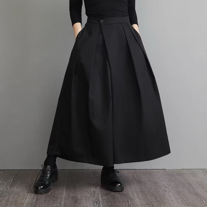 タックワイドパンツ 黒 ワイドタック スカートパンツ ユニセックス