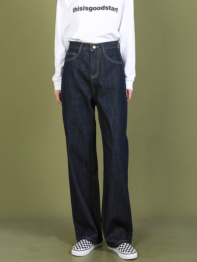 タックワイドパンツ ゆったりシルエット ワイドタックデニムパンツ