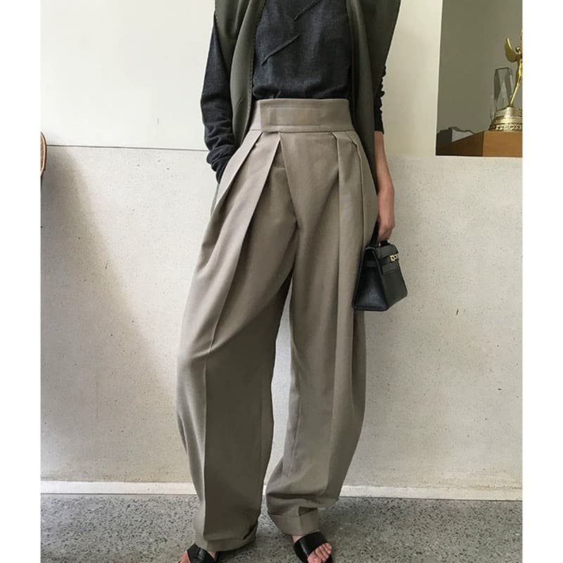 タックワイドパンツ リラックススタイル美脚タックパンツ