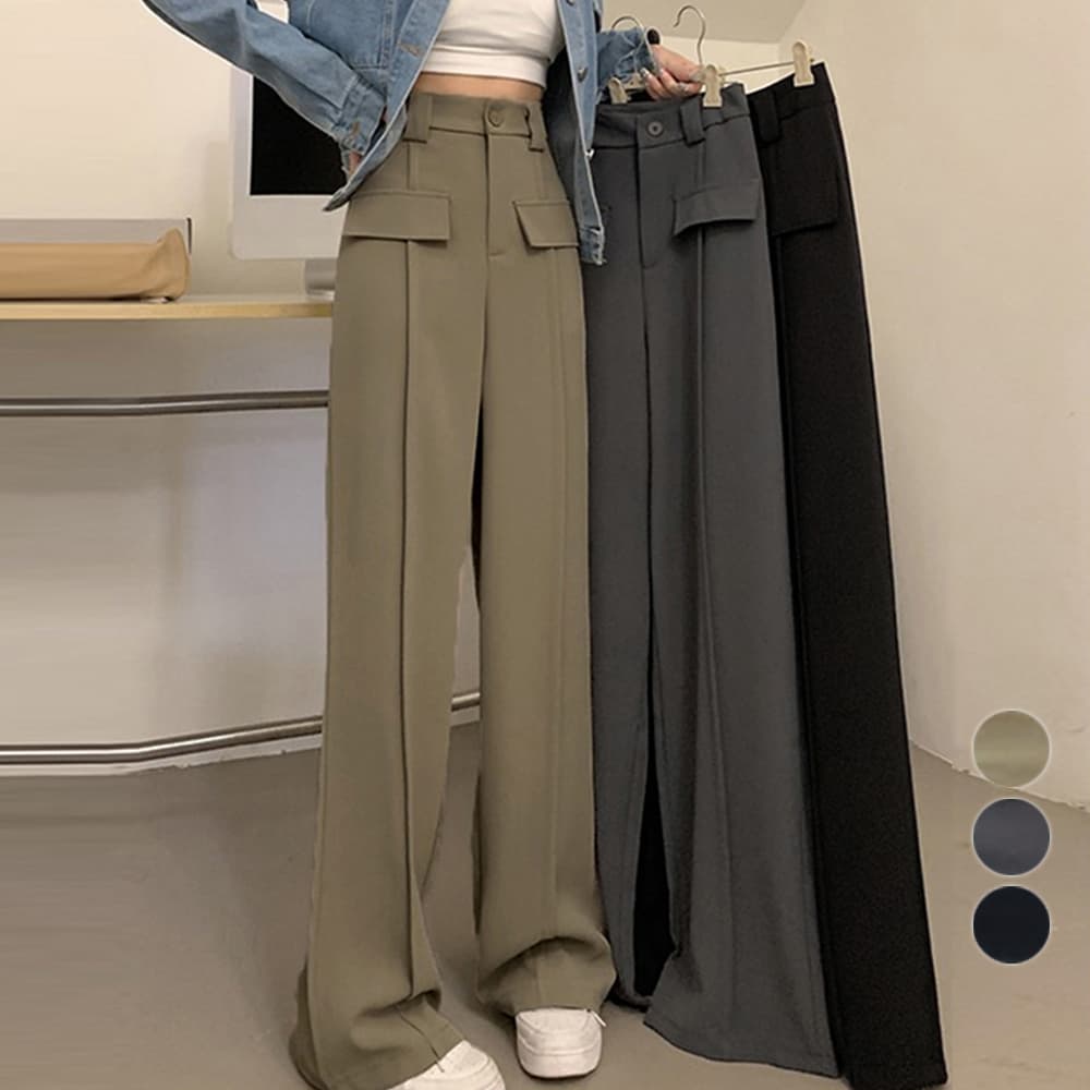 ハイウエスト タックワイドパンツ 脚長効果 上品スラックス