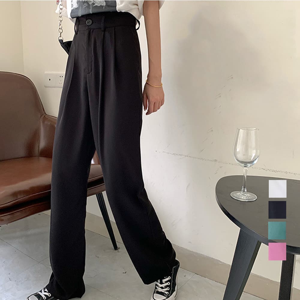 ハイウエストタックワイドパンツ レディース スラックス