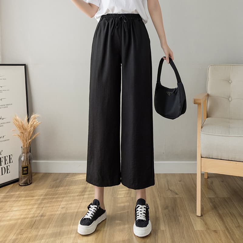 タックワイドパンツ 涼やか楽ちん ウエスト紐付き 快適パンツ
