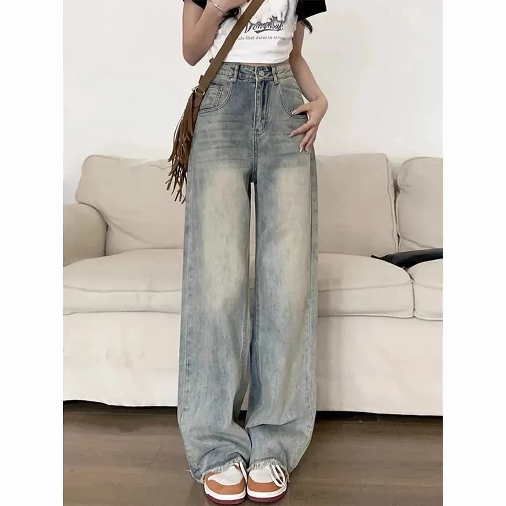 タックワイドパンツ 大人向けゆとりデニムワイドパンツ