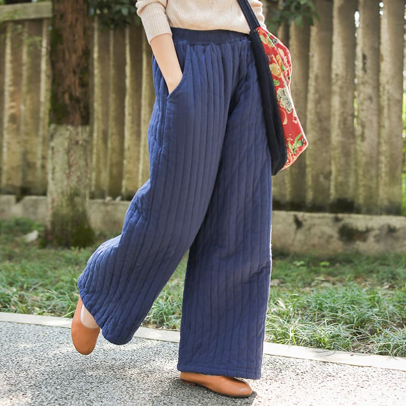 タックワイドパンツ キルティング加工リネンワイドパンツ
