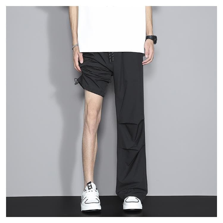 タックワイドパンツ 立体デザインドローストリングパンツ