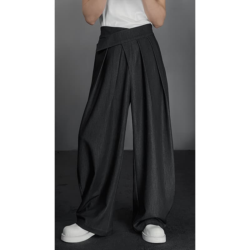 タックワイドパンツ ゆったりストレッチウエストタックパンツ
