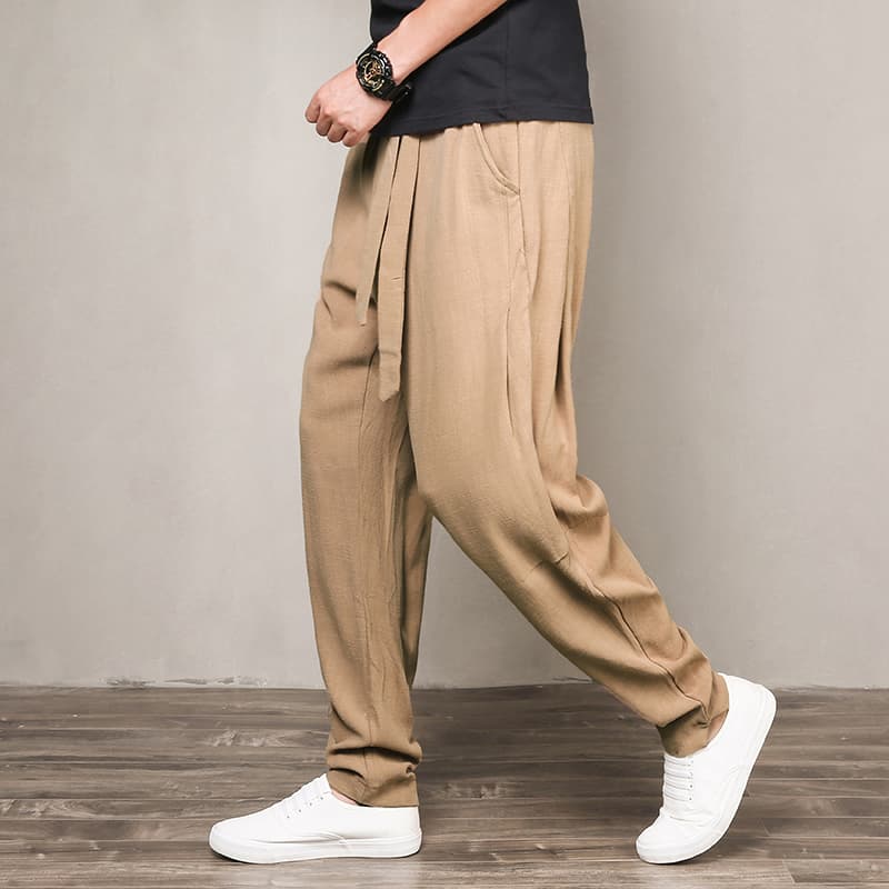 タックワイドパンツ涼やかリネンタックワイドパンツ