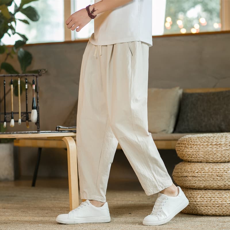 タックワイドパンツ涼やかリネンタックワイドパンツ