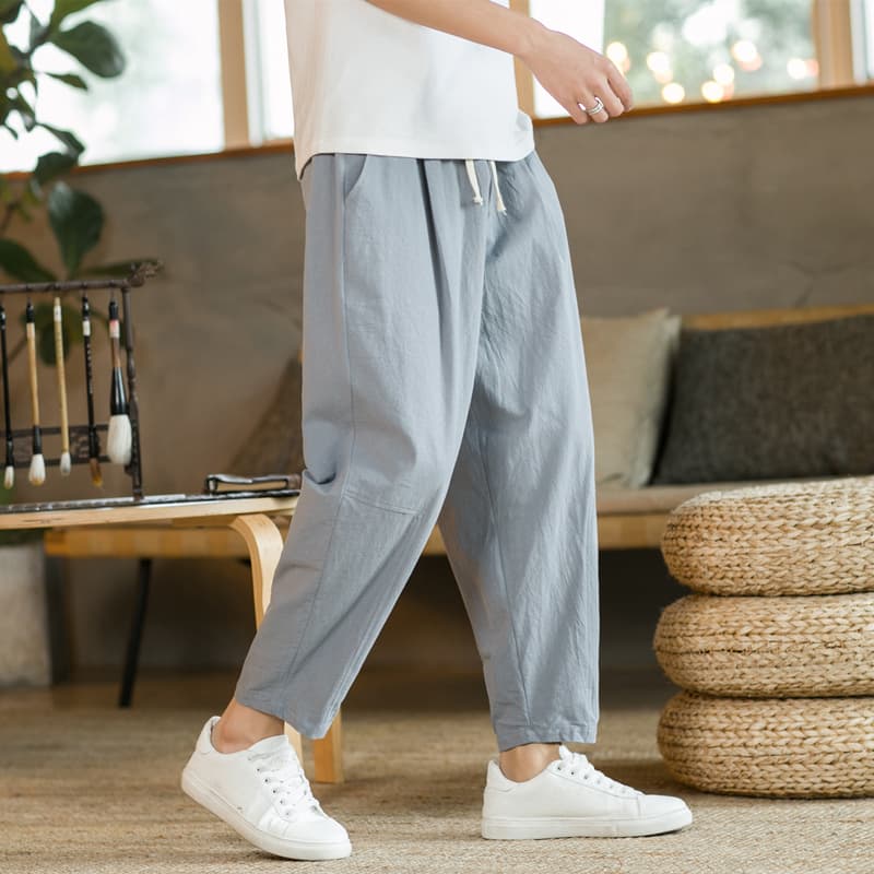 タックワイドパンツ ゆったりリネンタックパンツ