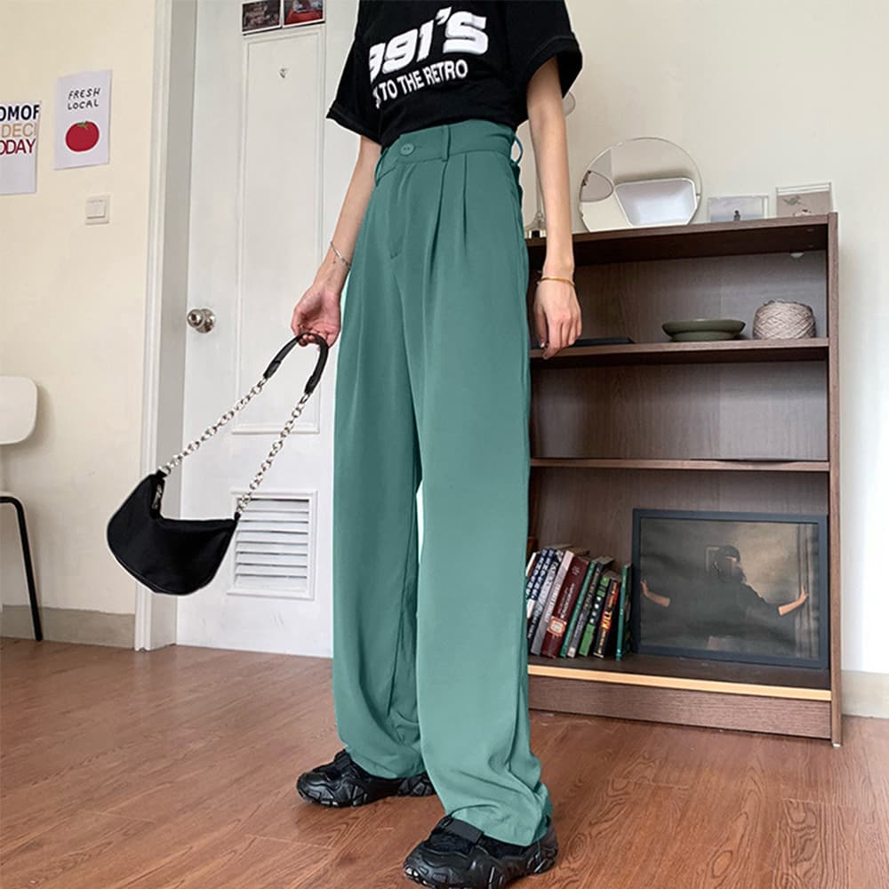 ハイウエストタックワイドパンツ レディース スラックス
