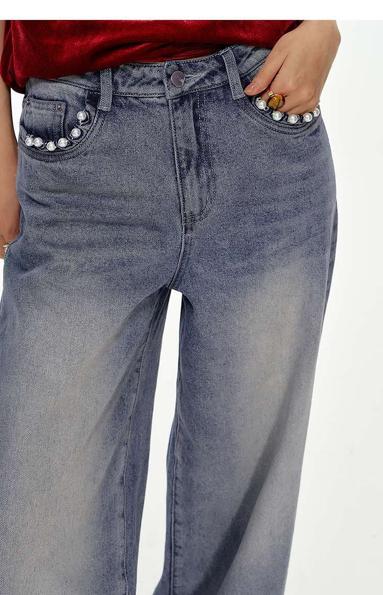 タックワイドパンツ フロントポケット装飾入りワイドデニム