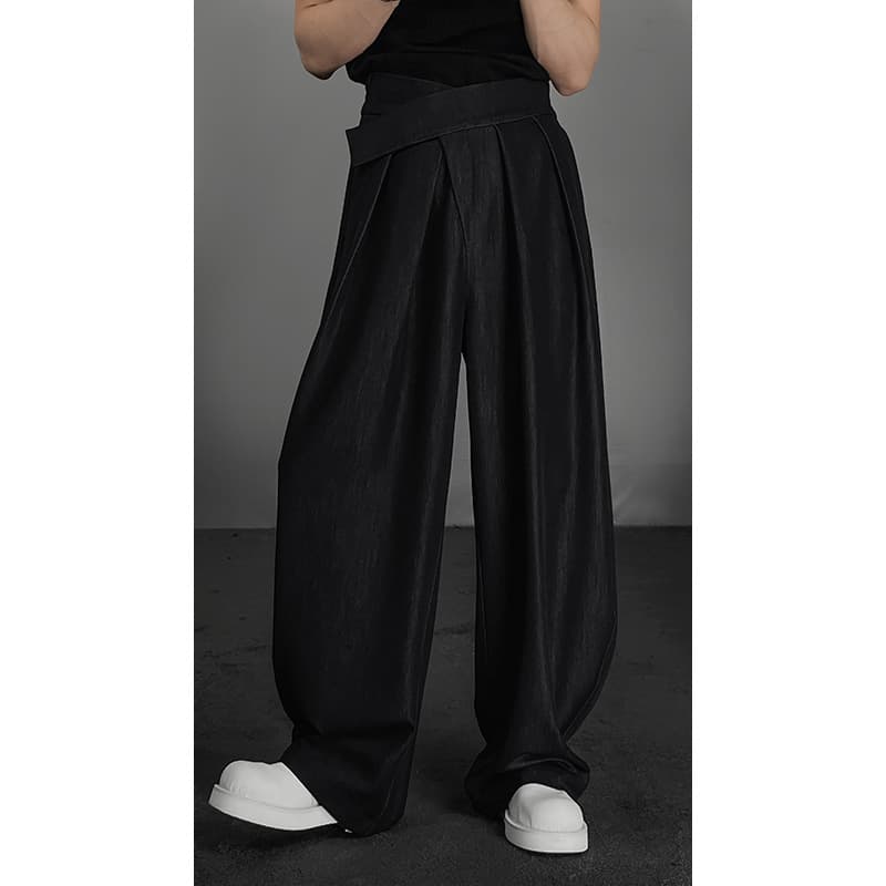 タックワイドパンツ ゆったりストレッチウエストタックパンツ