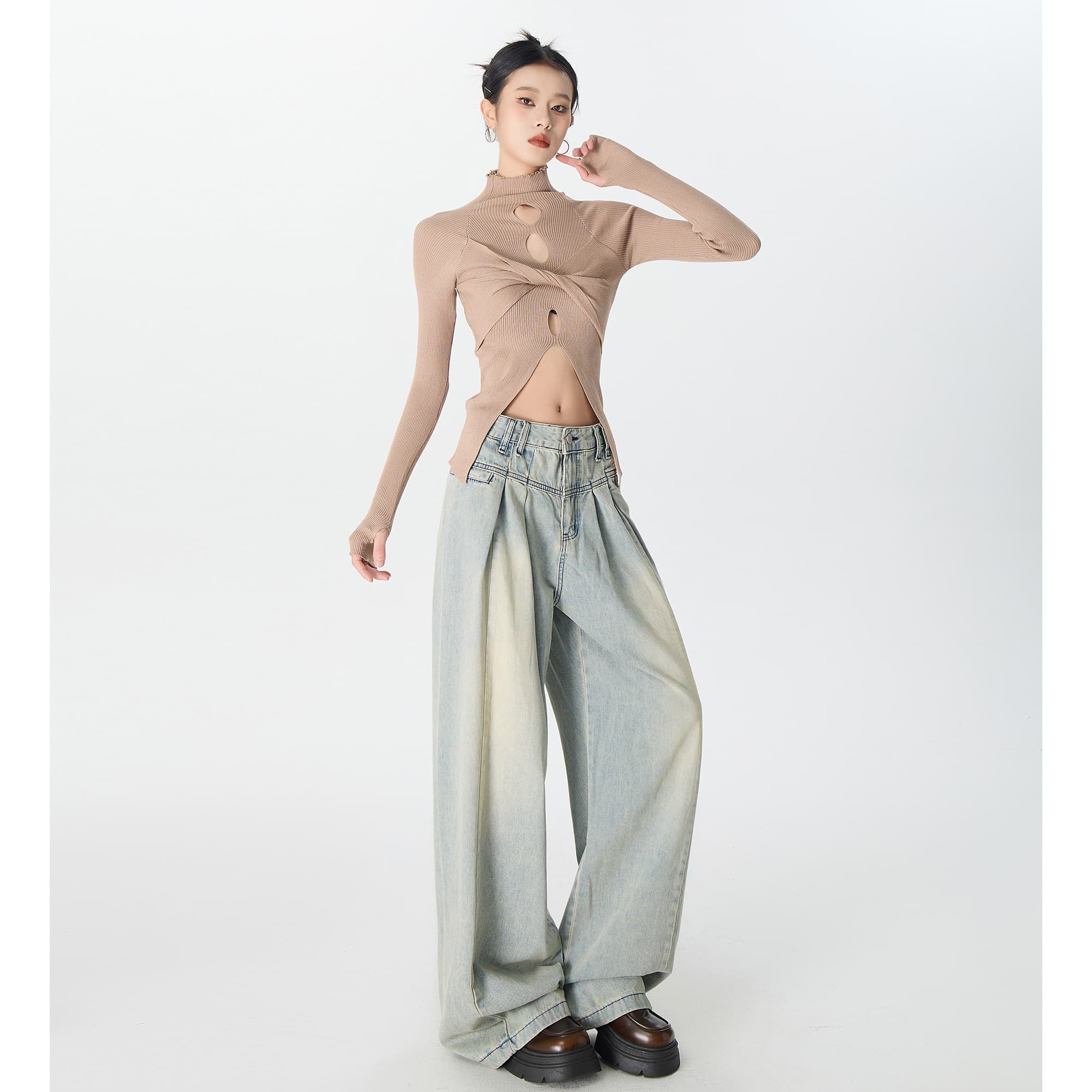 タックワイドパンツ 立体シルエットワイドタックデニム