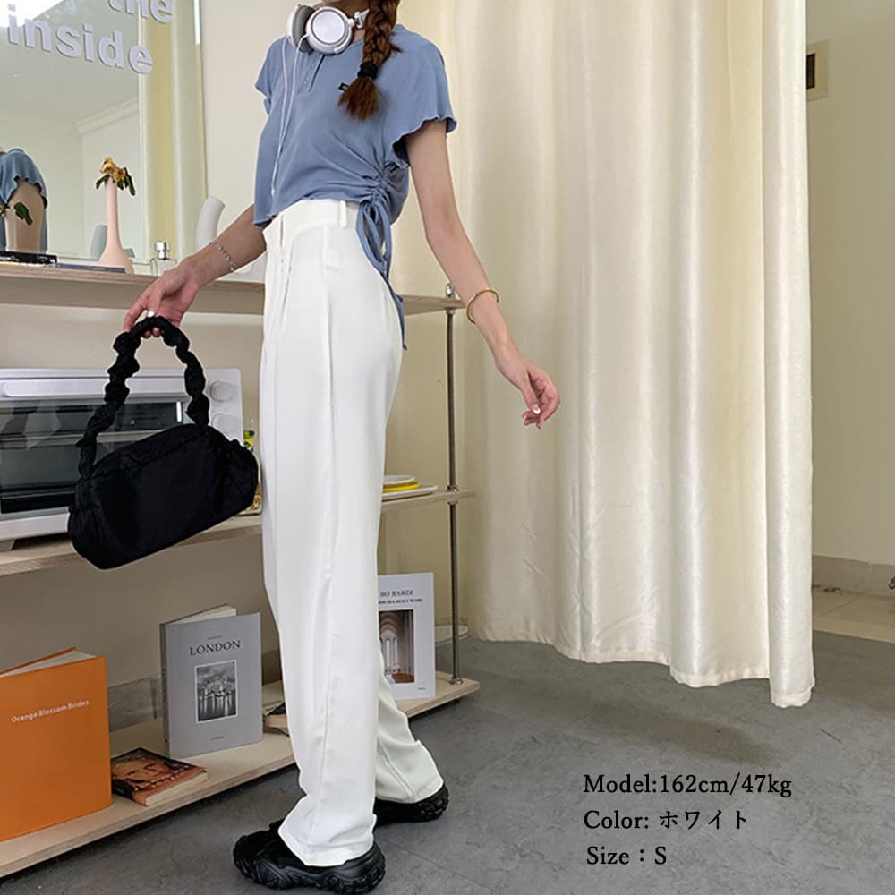 ハイウエストタックワイドパンツ レディース スラックス