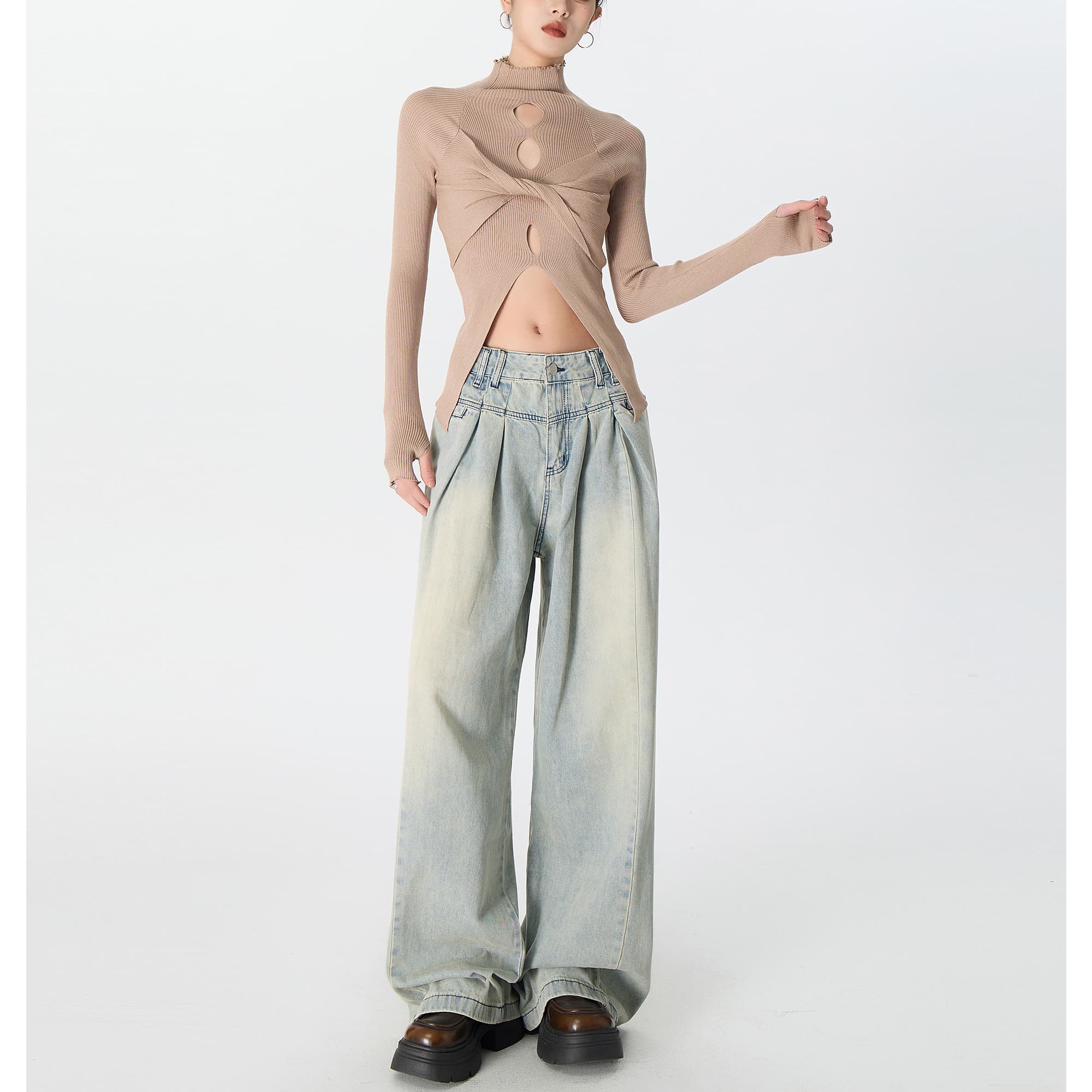 タックワイドパンツ 立体シルエットワイドタックデニム