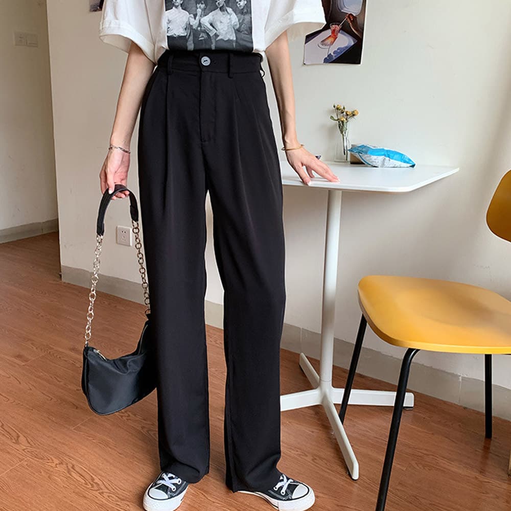 ハイウエストタックワイドパンツ レディース スラックス