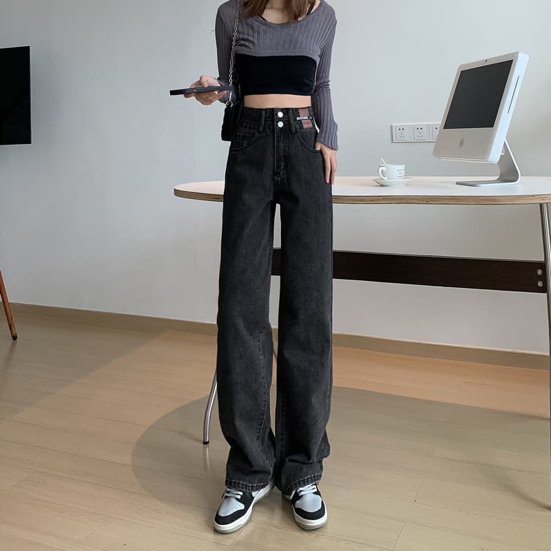 タックワイドパンツ ゆったりウエストカバーロングデニム
