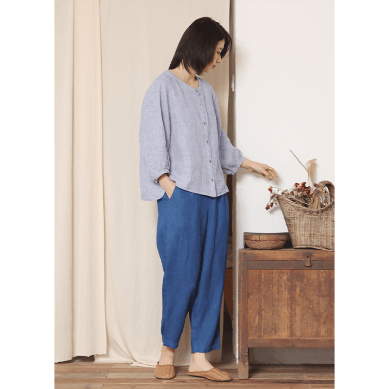 タックワイドパンツ 麻混タックゆったりパンツ