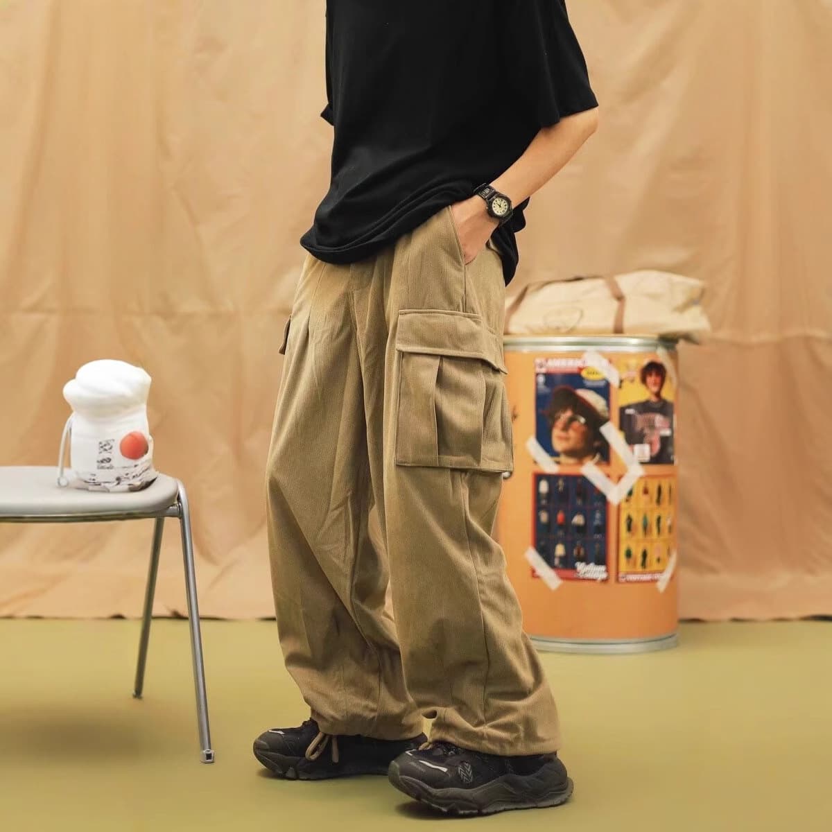 タックワイドパンツ ゆったりリラックスタックパンツ