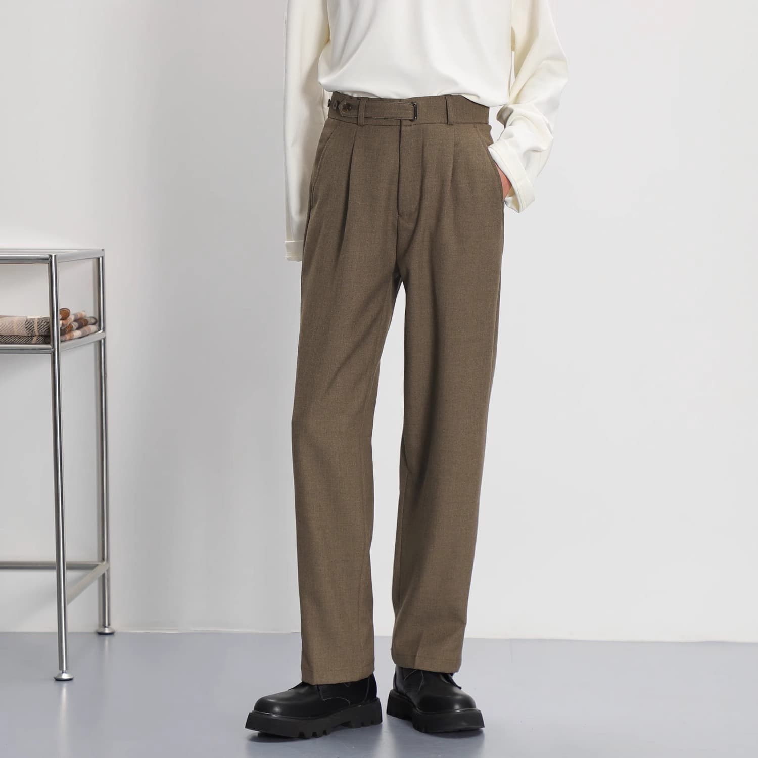 タックワイドパンツ 快適ストレッチワイドスラックス