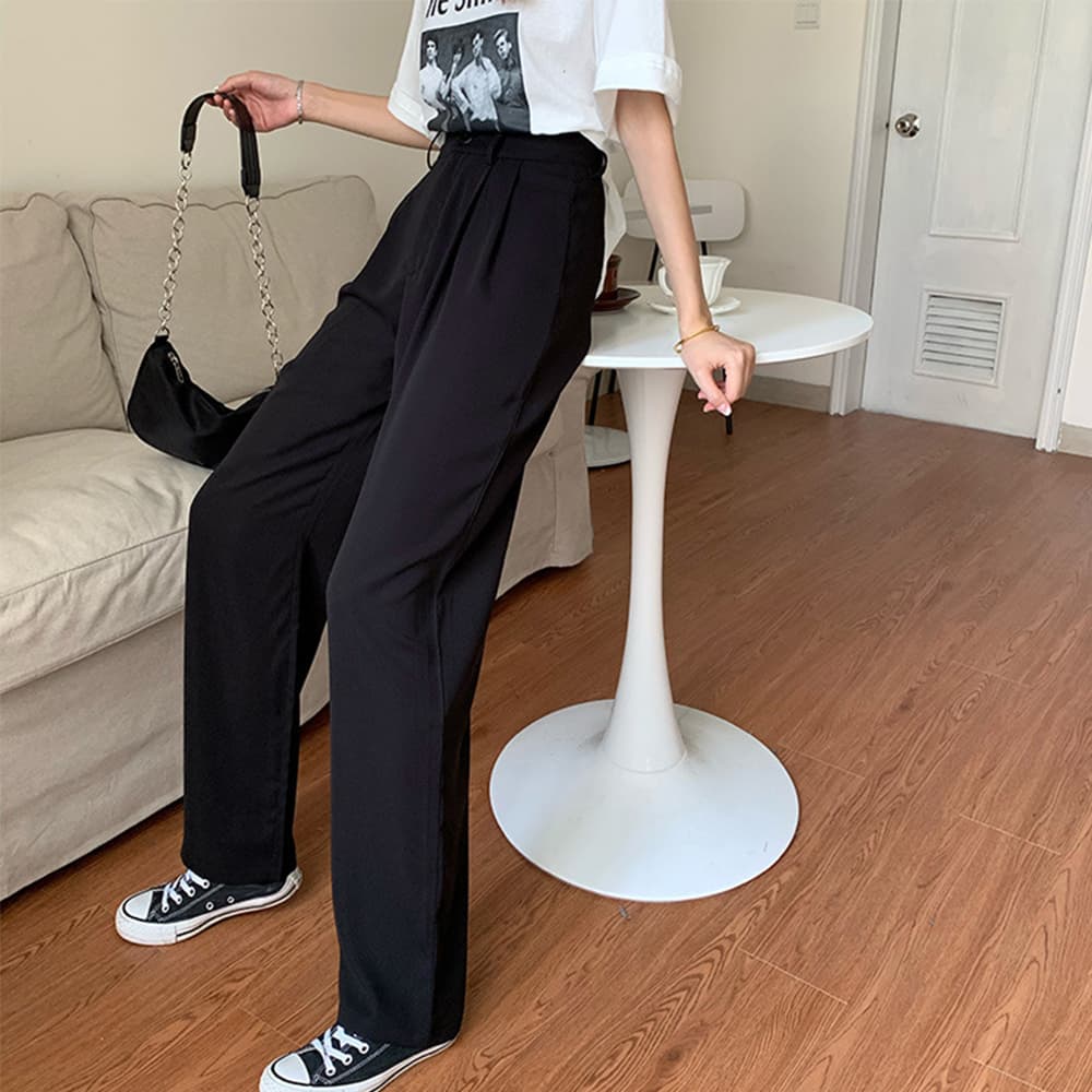 ハイウエストタックワイドパンツ レディース スラックス