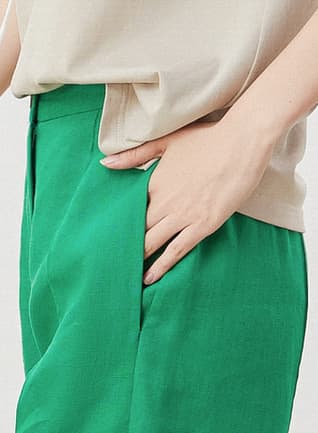 タックワイドパンツ 上質リネン ゆとりタックパンツ