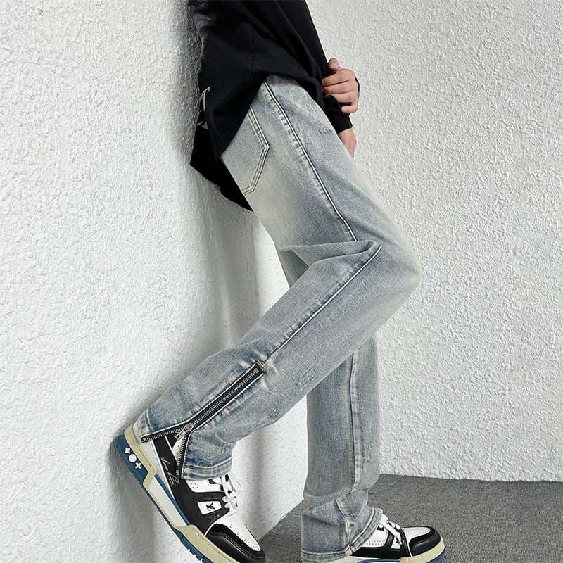 ジップデザインデニムタックワイドパンツ