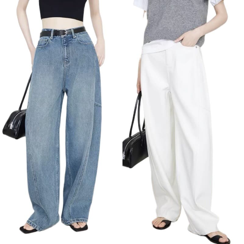 タックワイドパンツ ゆったりロングワイドタックデニム