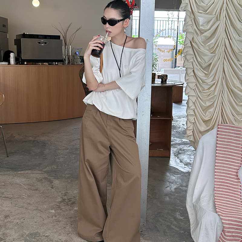 タックワイドパンツ リネンワイドタック美脚パンツ
