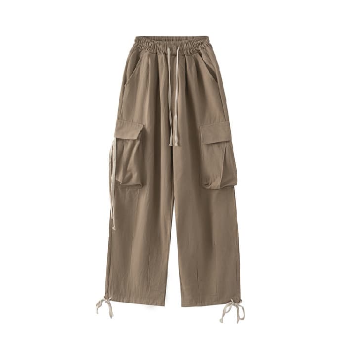タックワイドパンツ ストレッチゆったりカーゴパンツ