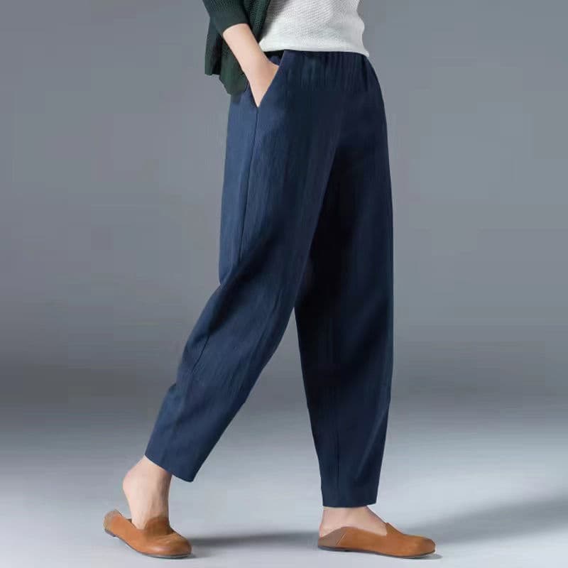 タックワイドパンツ ゆったりリネンタックパンツ