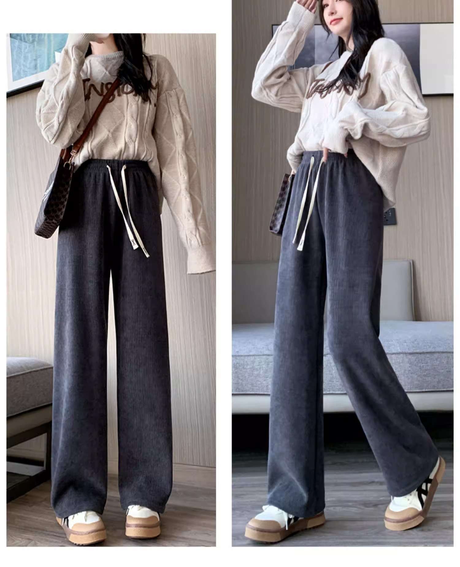 タックワイドパンツ 楽らくゆったりコーデュロイパンツ