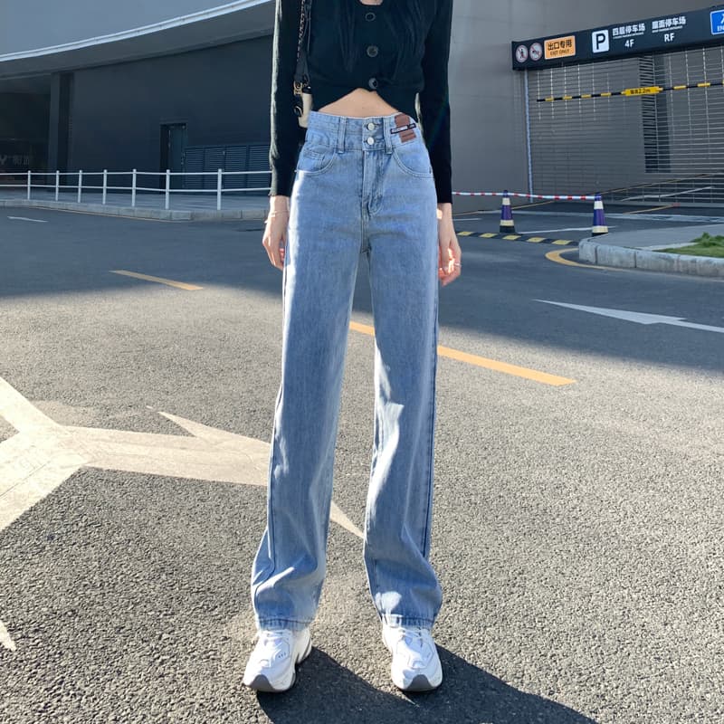 タックワイドパンツ ゆったりウエストカバーロングデニム