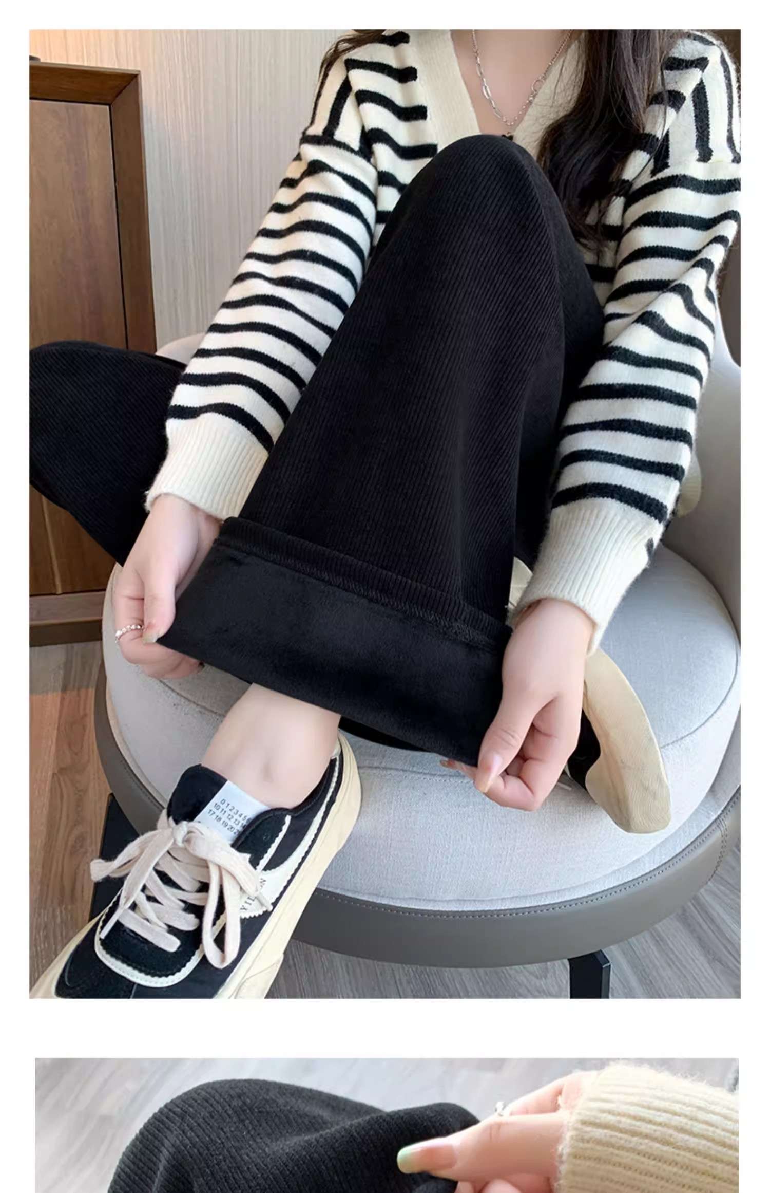 タックワイドパンツ 楽らくゆったりコーデュロイパンツ