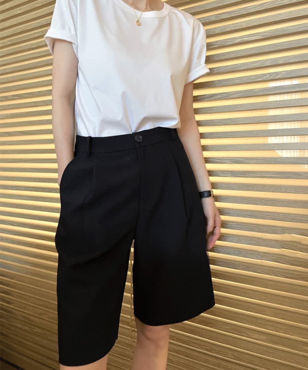 ハイウエスト タックワイドパンツ 美脚ショート丈
