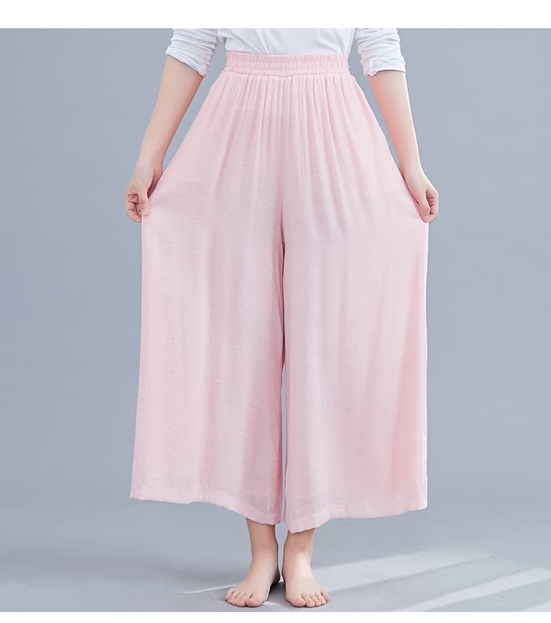 タックワイドパンツ なめらかリネンロングワイドパンツ