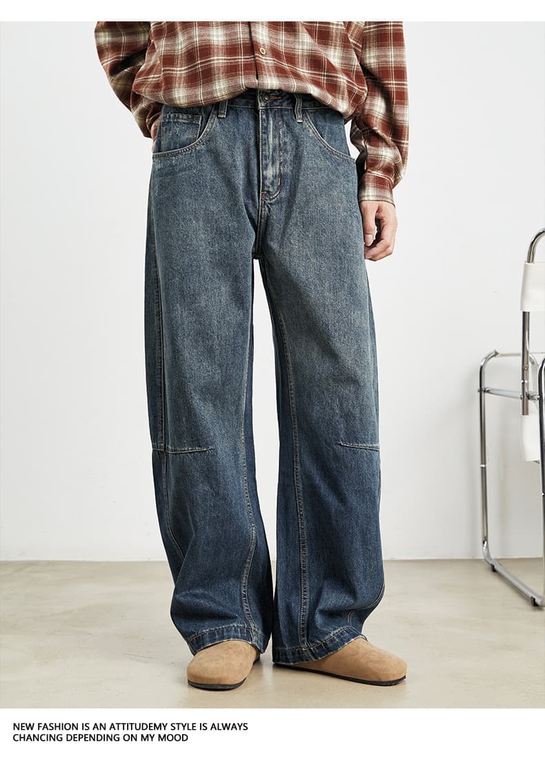 タックワイドパンツ ゆったりタック入りデニム作業着