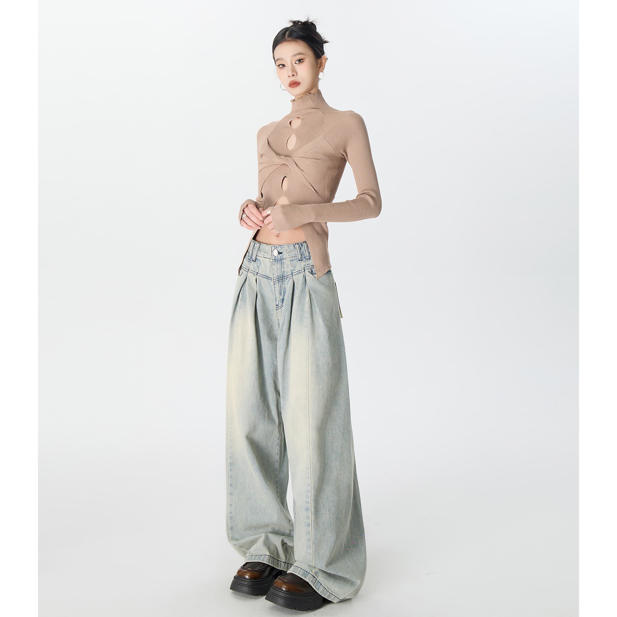 タックワイドパンツ 立体シルエットワイドタックデニム