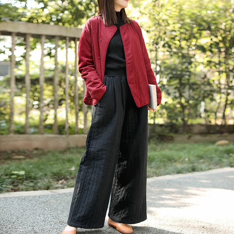タックワイドパンツ キルティング加工リネンワイドパンツ