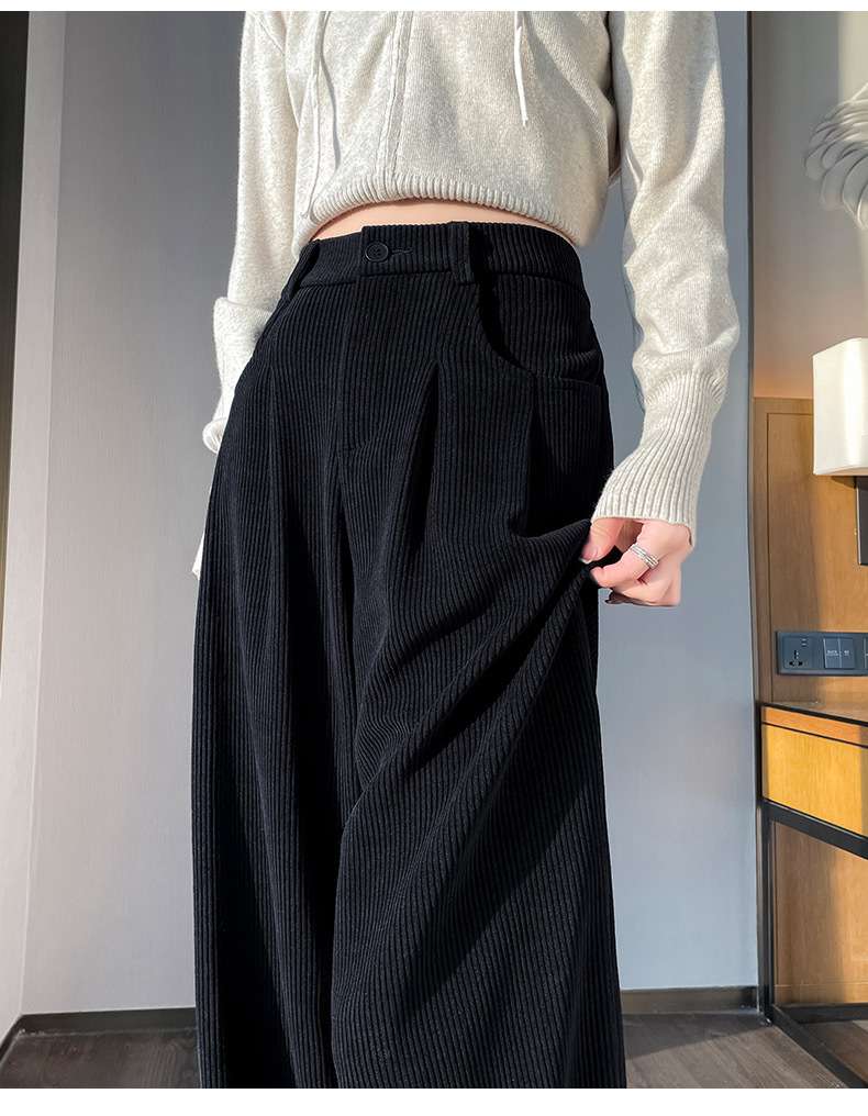 ハイウエスト縦縞タックワイドパンツ