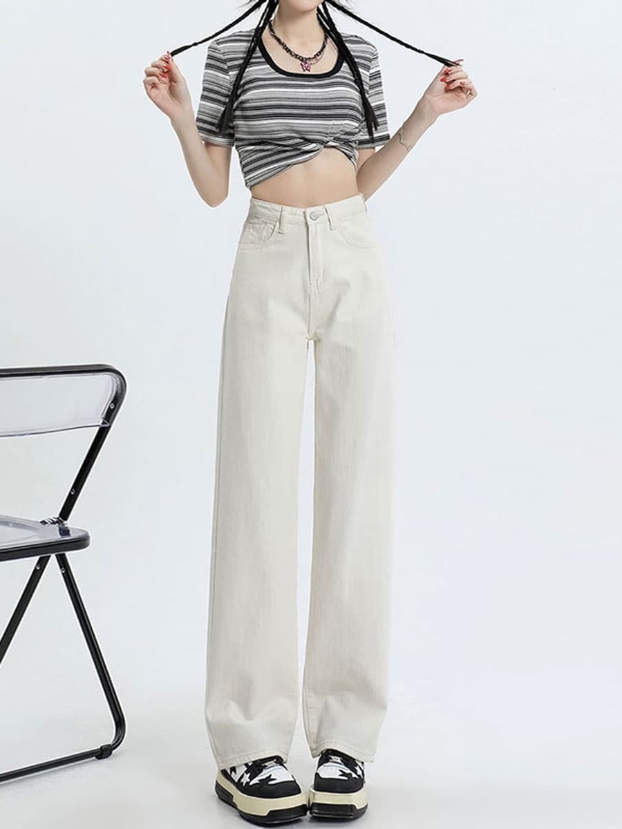 タックワイドパンツ 脚長効果抜群ワイドデニムパンツ美脚シルエット